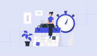 Time management for studying — person with laptop, calendar, and stopwatch
